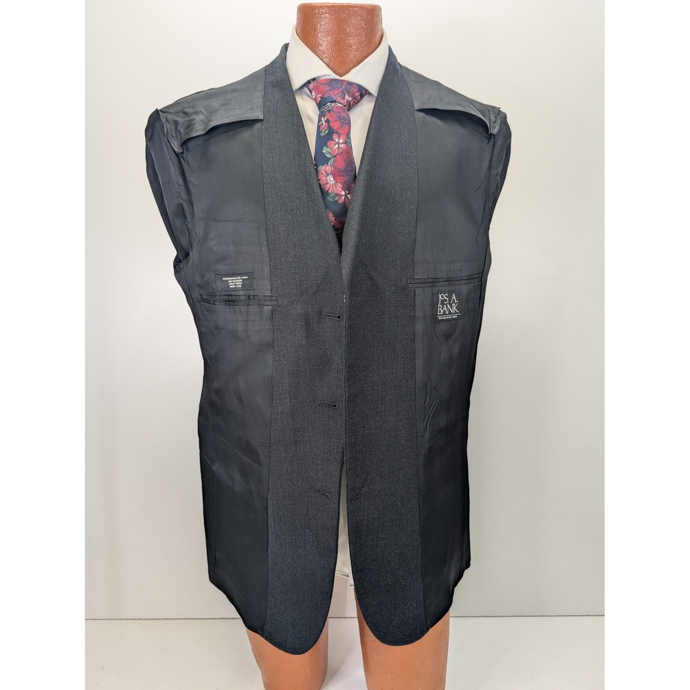 Jos A Bank Gray 100% Wool Suit Two Piece Mens 42R Regular Fit Dress Work - Picture 6 of 11